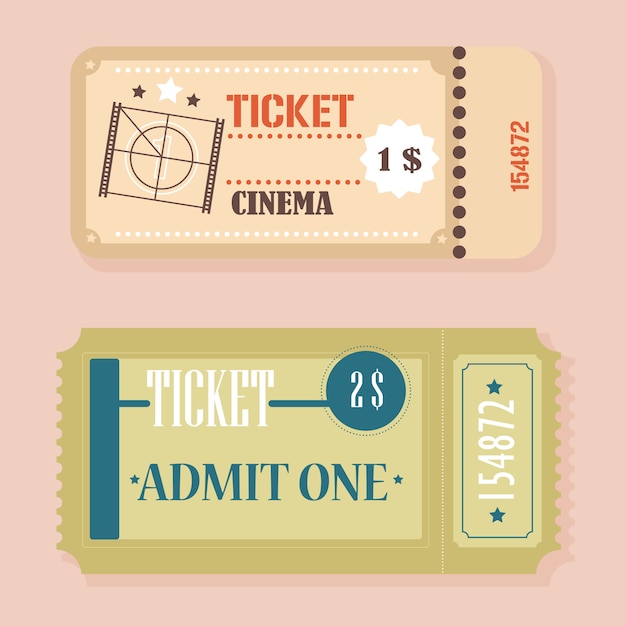 Concepto retro de los boletos del cine del vintage del vector.
