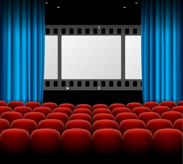 Concepto retro de la película del cine con el vector de la raya y de las cortinas de las filas de los asientos