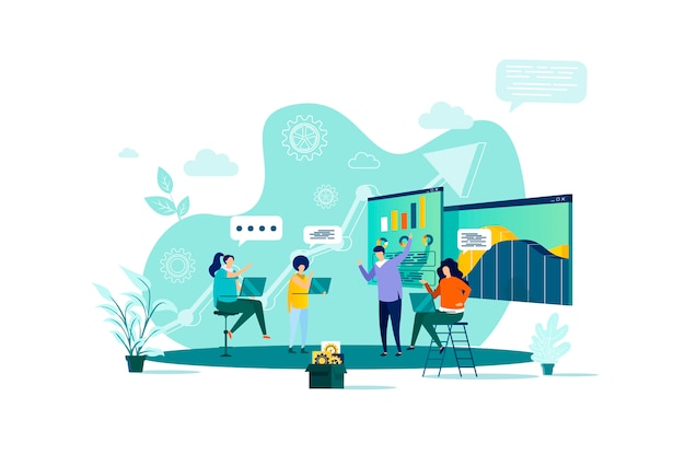Concepto de reunión de negocios en estilo con personajes de personas en situación