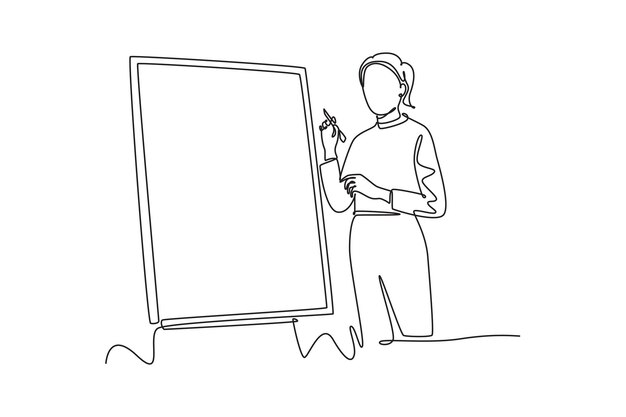 Concepto de reunión y presentación Ilustración gráfica vectorial de diseño de dibujo de línea única