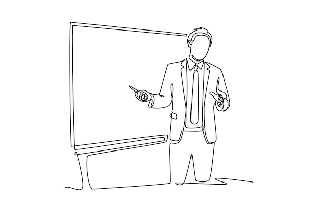 Concepto de reunión y presentación Ilustración gráfica vectorial de diseño de dibujo de línea única