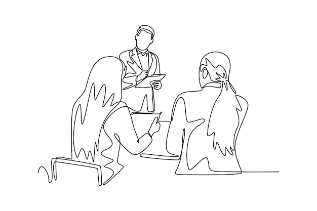 Concepto de reunión y presentación Ilustración gráfica vectorial de diseño de dibujo de línea única