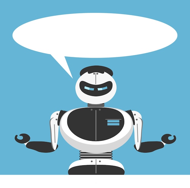 Concepto de robot chatbot Servicio de ayuda de diálogo Bot con mensaje de voz aislado en un fondo azul