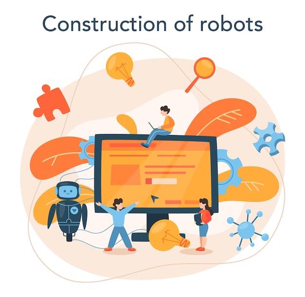 Concepto de roboticista. ingeniería y construcción robótica. idea de inteligencia artificial en la industria de la construcción. automatización de máquinas.