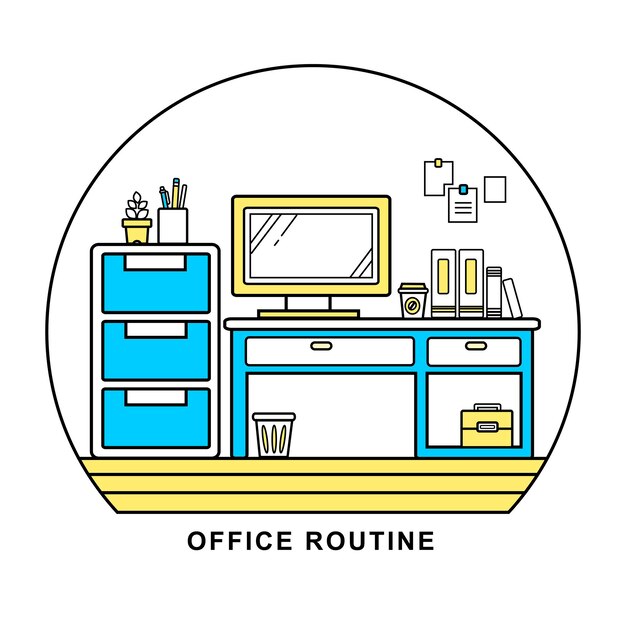 concepto de rutina de oficina en estilo de línea plana