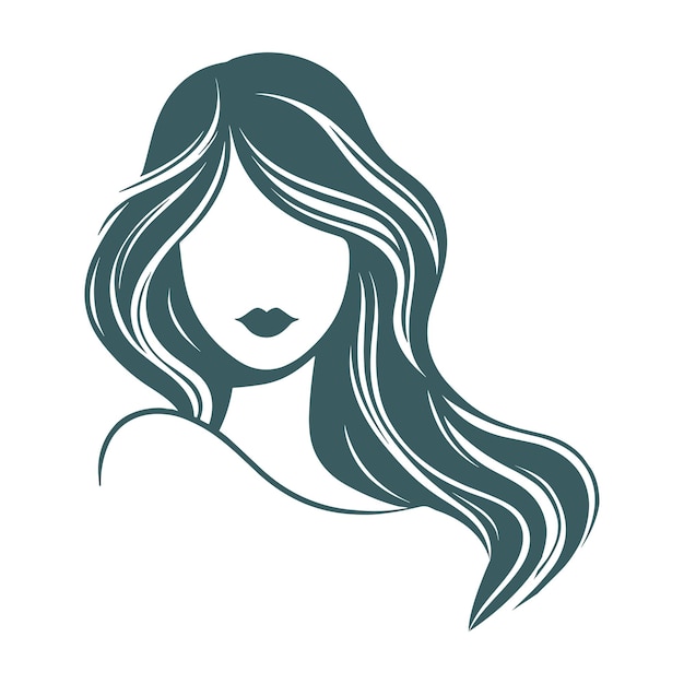 Concepto de salón de belleza Cara de mujer de moda Logo con cabello ondulado
