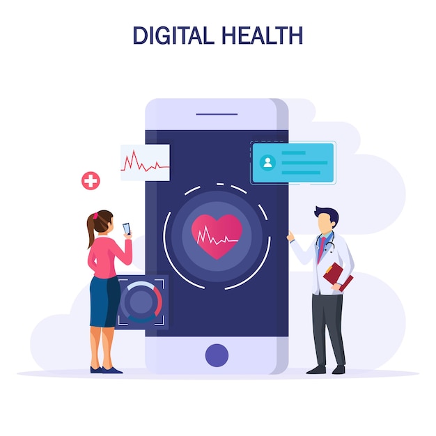 Concepto de salud digital El médico mira el historial electrónico del paciente en los dispositivos electrónicos Concepto de atención médica