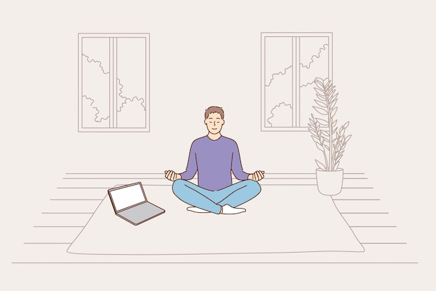 Concepto de salud mental anti estrés en línea de meditación