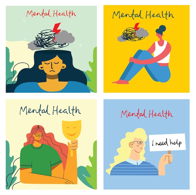 Concepto de salud mental. Interpretación visual de la psicología de la salud mental en el estilo plano.