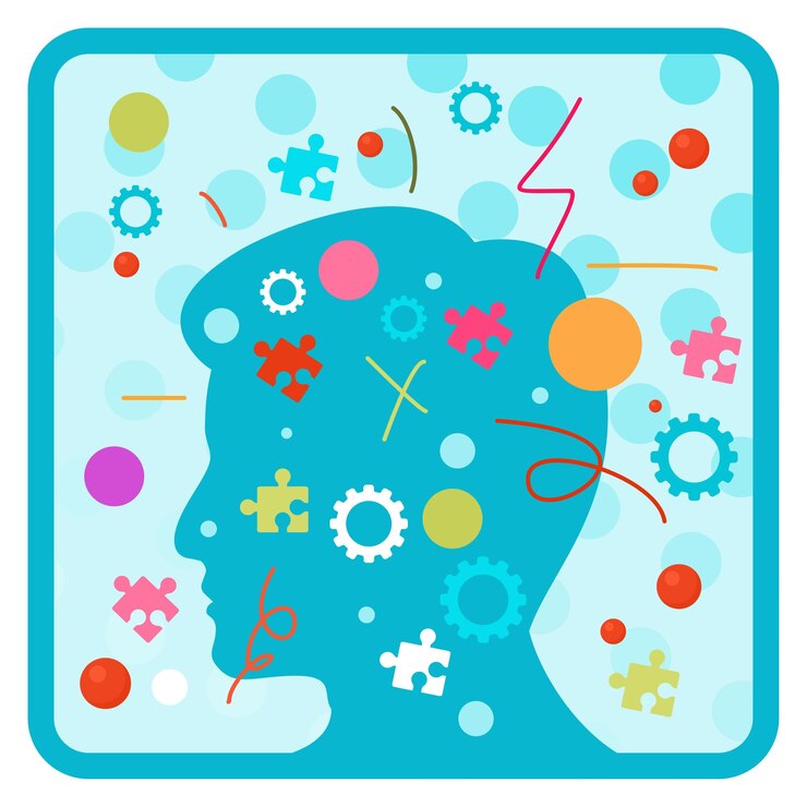 Vector concepto de salud mental proceso de pensamiento resolución de problemas búsqueda de soluciones