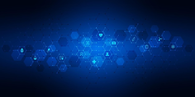 Concepto de salud y tecnología con iconos y símbolos planos