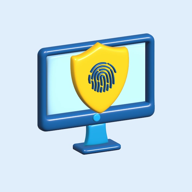 Concepto de seguridad digital Estilo de dibujos animados de objetos 3D realistas.