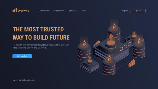 Concepto de seguridad de intercambio de comercio de criptomonedas negras para la plantilla del sitio web de la página de inicio de la página de destino