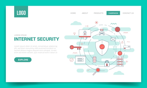 Concepto de seguridad de internet con icono de círculo para plantilla de sitio web o página de destino