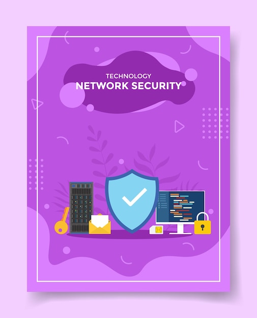 Concepto de seguridad de red para plantillas de pancartas, volantes, libros y portadas de revistas