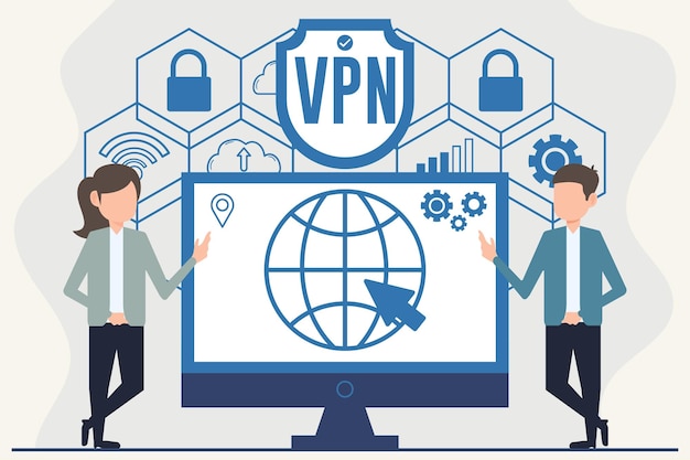 Concepto de seguridad de red VPN Ilustración de diseño vectorial en estilo plano