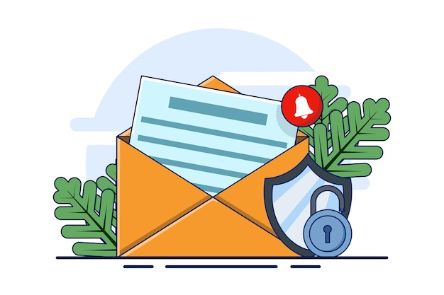 Concepto de seguridad del servicio de correo electrónico o mensajes de correo electrónico como parte del marketing empresarial