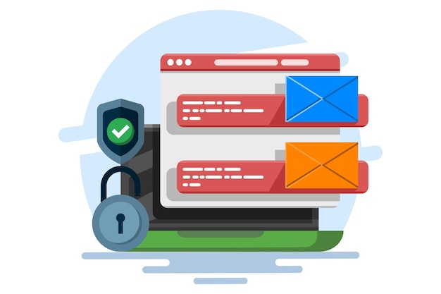 Concepto de seguridad del servicio de correo electrónico o mensajes de correo electrónico como parte del marketing empresarial