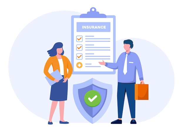 Vector concepto de seguro de agente protección de seguro de salud de activos proteger aseguramiento de activos accidente vector plano banner para el sitio web de la página de destino