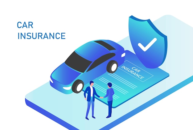 Vector concepto de seguro de automóvil el hombre trata con el agente de seguros y firma la ilustración del vector del formulario
