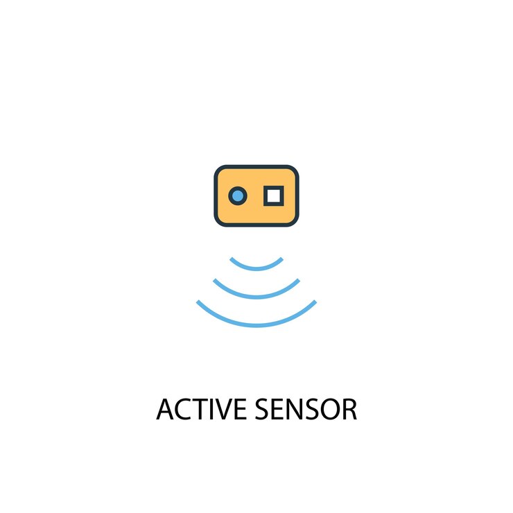 Vector concepto de sensor activo 2 icono de línea de color ilustración simple de elementos amarillos y azules diseño de símbolo de contorno del concepto de sensor activo