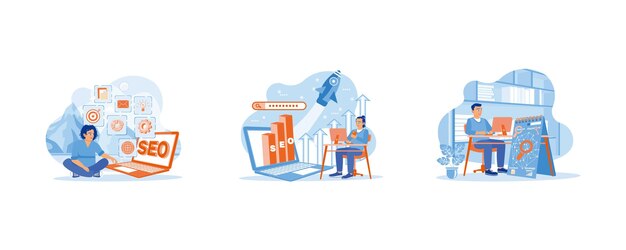Concepto SEO Empresario analizando optimización de motores de búsqueda SEO