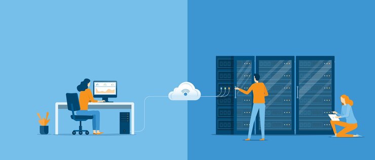 Vector concepto de servicio de computación en la nube de tecnología empresarial