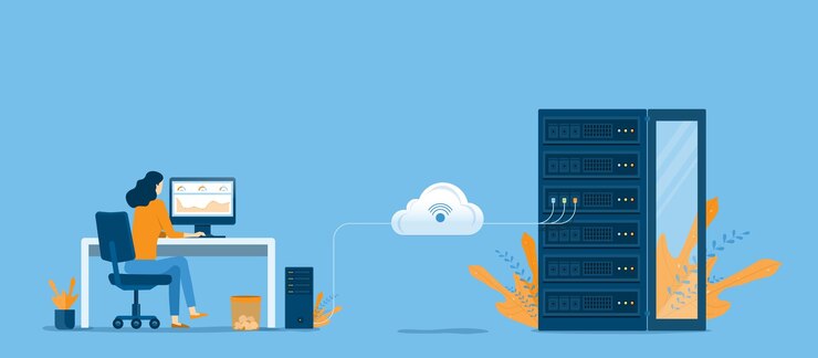 Vector concepto de servicio de computación en la nube de tecnología empresarial