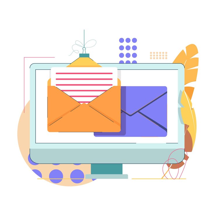 Vector concepto de servicio de correo electrónico verificación de correo electrónico en la computadora portátil red social de comunicación en línea