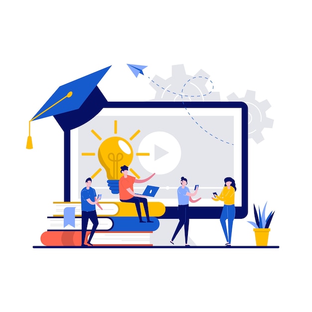Concepto de servicio de educación en línea con carácter diminuto.