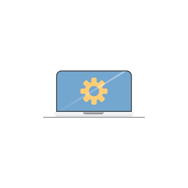 Concepto de servicio de engranajes de computadora Engranajes en portátil Vector bajo marco de alambre poli en formas en el plano