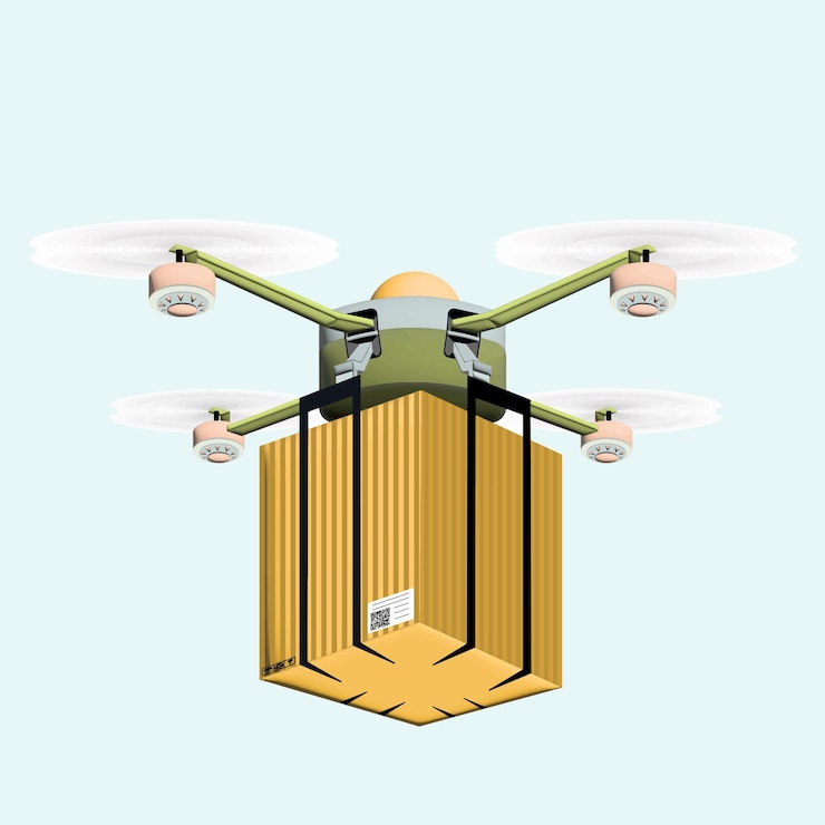 Vector concepto para servicio de entrega dron de entrega con paquete ilustración 3d