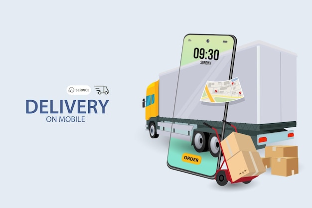 Concepto de servicio de entrega en línea Seguimiento de pedidos en línea Entrega en el hogar y la oficina