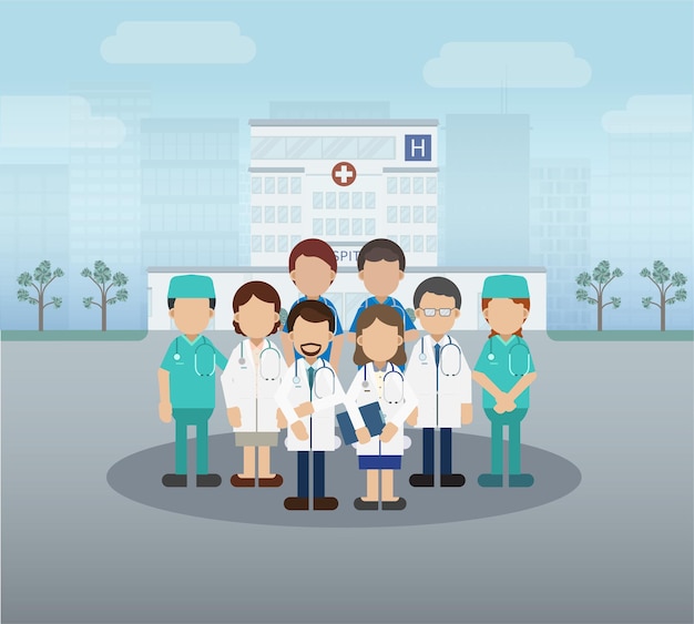 Concepto de servicio médico con médicos y personal médico ilustración vectorial