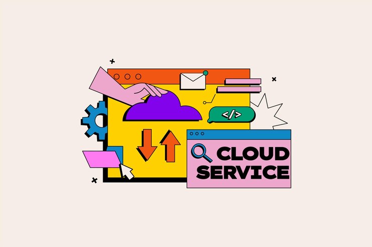 Vector concepto de servicio en la nube en el estilo de dibujos animados planos representación abstracta de servicios en la nube