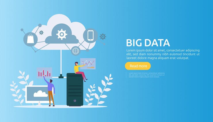 Vector concepto de servicio de procesamiento de análisis de base de datos de nube de datos grandes