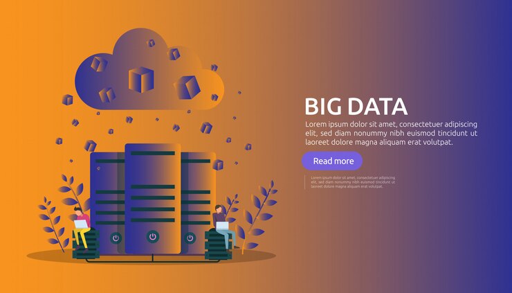 Vector concepto de servicio de procesamiento de análisis de base de datos de nube de datos grandes