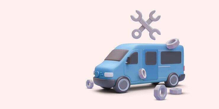 Vector concepto de servicio de reparación en estilo realista con ilustración de furgoneta de entrega vector