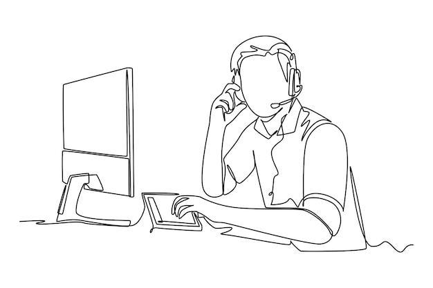 Concepto de servicio de soporte al cliente de dibujo continuo de una línea Ilustración vectorial de Doodle