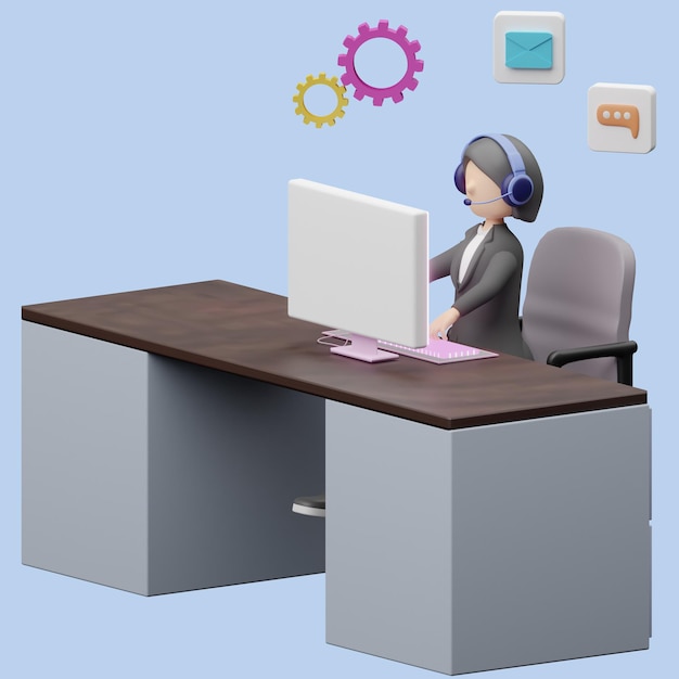 Concepto de servicio de soporte al cliente Estilo de dibujos animados de objetos 3D realistas