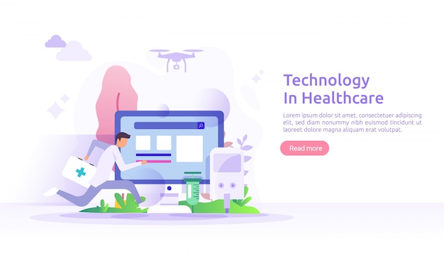 Concepto de servicios de salud de telemedicina. tratamiento de consulta en línea con el médico mediante la aplicación. tecnología innovadora de diagnóstico médico. ilustración plana para página web y sitio web móvil