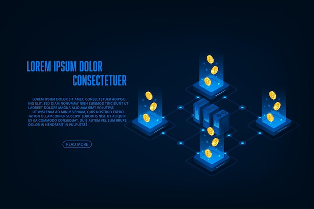 Concepto de servidor de criptomoneda de tecnología isométrica vectorial