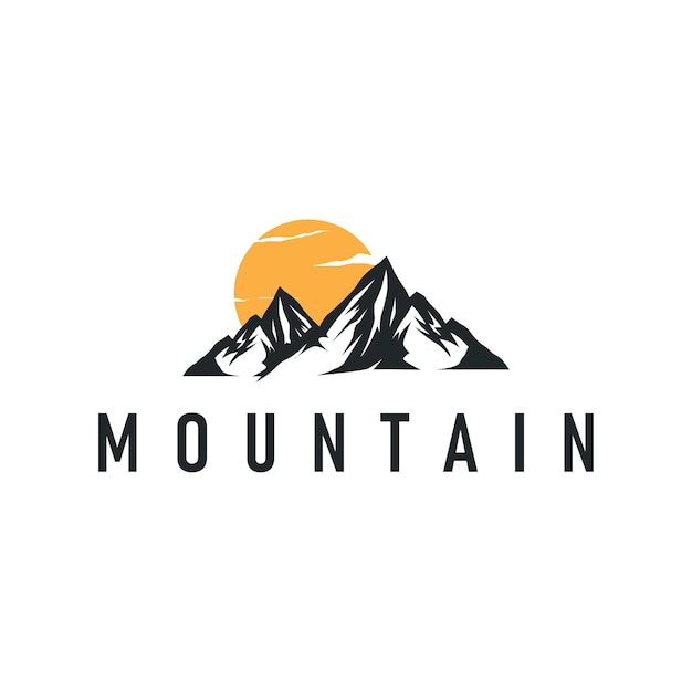 concepto de silueta negra con diseño vintage antiguo logotipo de montaña simple paisaje natural símbolo plantilla ilustración naturaleza de montaña