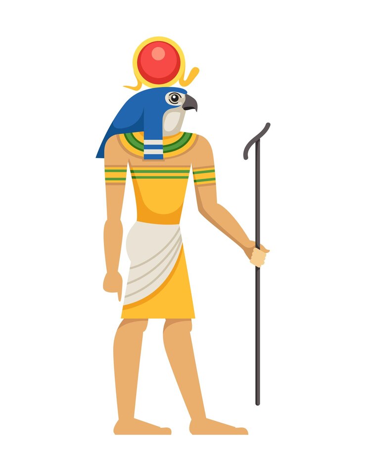 Vector concepto de símbolo de egipto cultura e historia egipcia estatua de dios hombre con cabeza de pájaro thoth pegatina para redes sociales ilustración de vector plano de dibujos animados aislado sobre fondo blanco