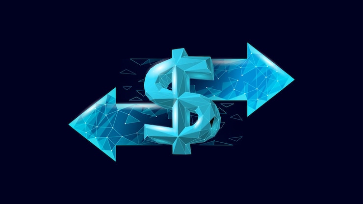 Vector concepto de símbolo de flechas de cambio de dinero d finanzas geométricas banca en línea sistema de finanzas cibernético digital