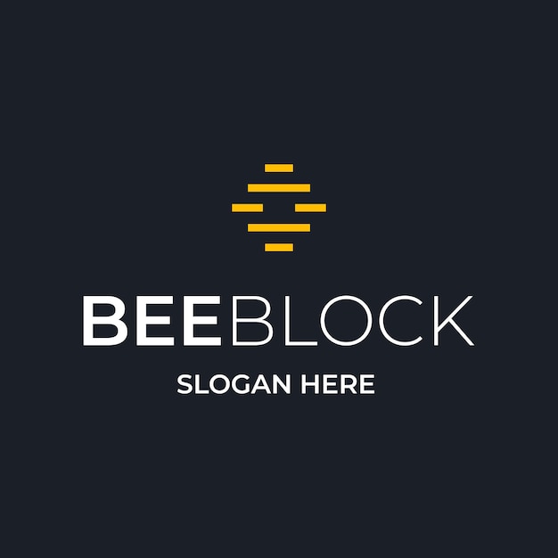 Concepto simple de diseño de logotipo de abeja y bloque