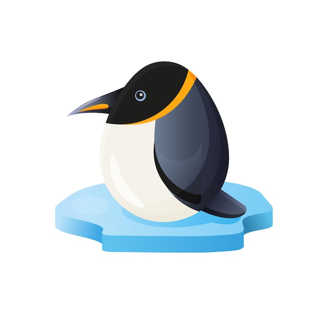 Concepto simplificado de pingüino emperador minimalista en forma de huevo en un flojo de hielo aislado en fondo blanco
