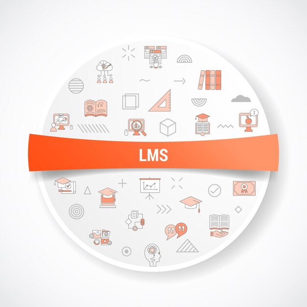 Concepto de sistema de gestión de aprendizaje Lms con concepto de icono con forma redonda o circular para vector de placa