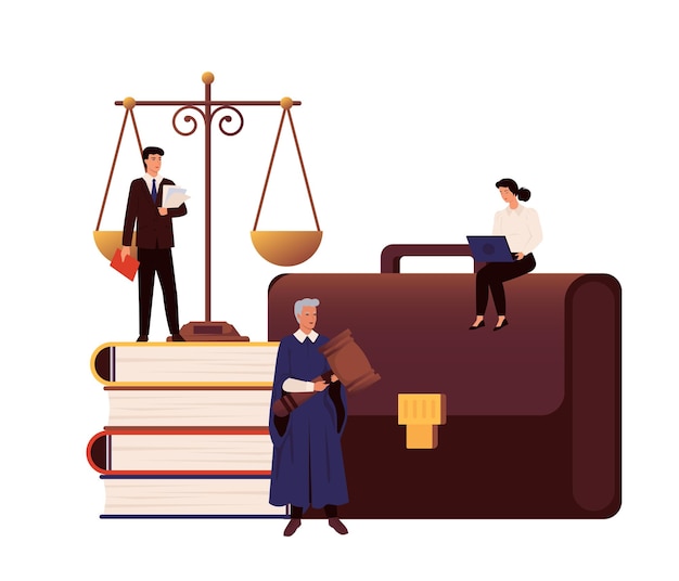 Vector concepto de sistema legal concepto de ley juicio en la corte juez abogado defensa fiscal justicia ejecución