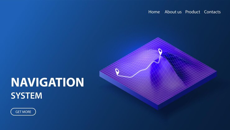 Vector concepto de sistema de navegación ilustración isométrica de tecnología gps mapa de topología estructura alámbrica